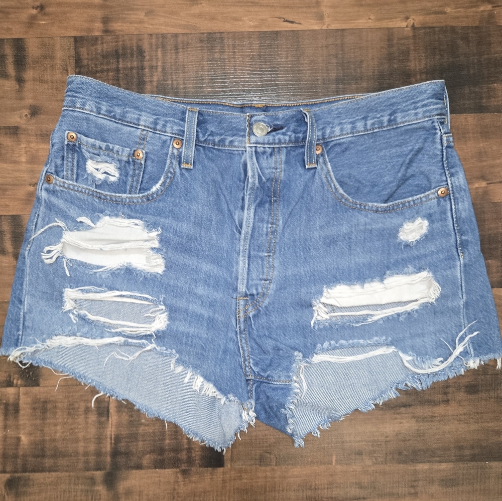 Levi's 501 Mid-Rise [Size W31] Cut Off Button Fly Denim Distressed Shorts